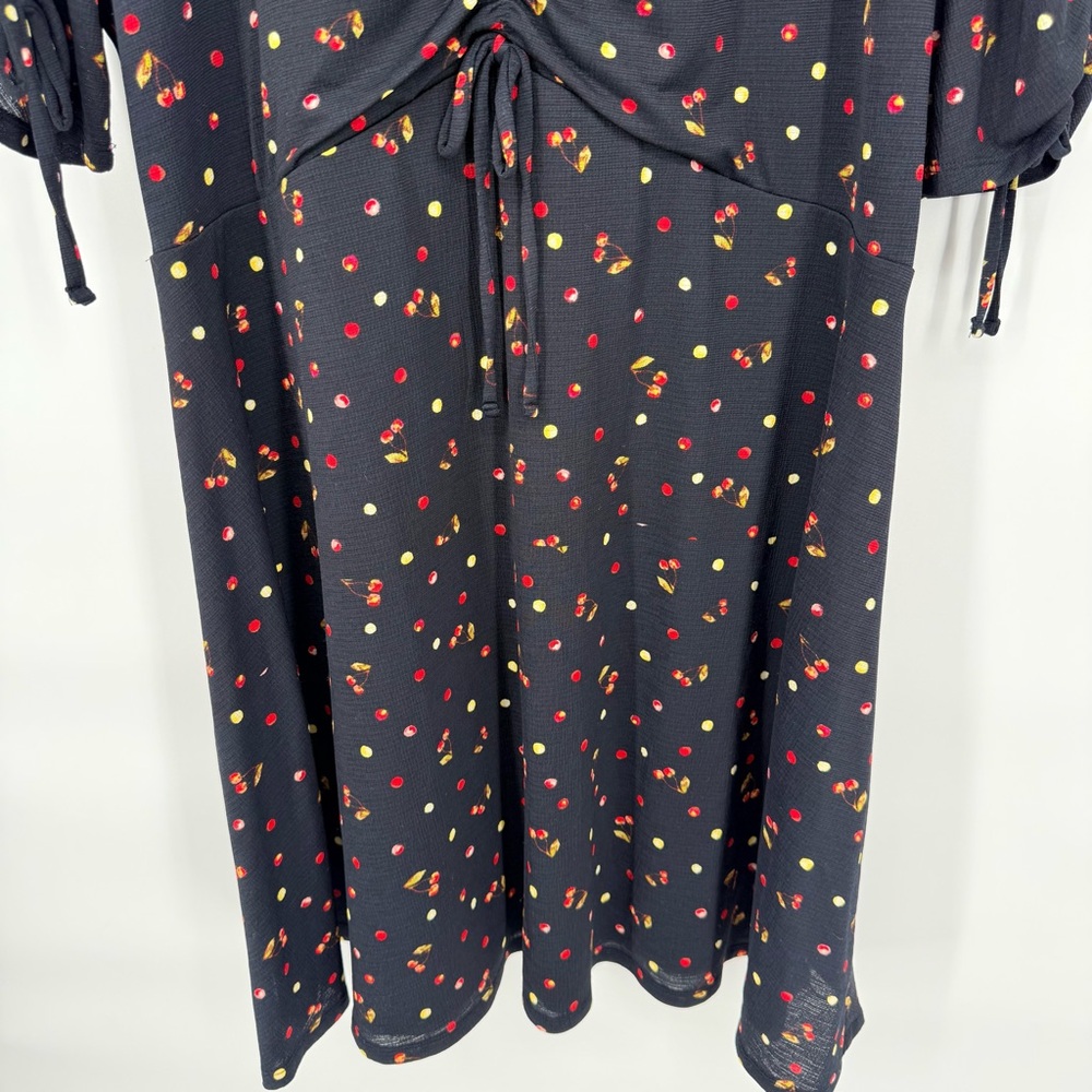 LC Lauren Conrad Black Cherry Print Dress XL Ruched Mini Rockabilly Retro Pinup - Picture 8 of 14